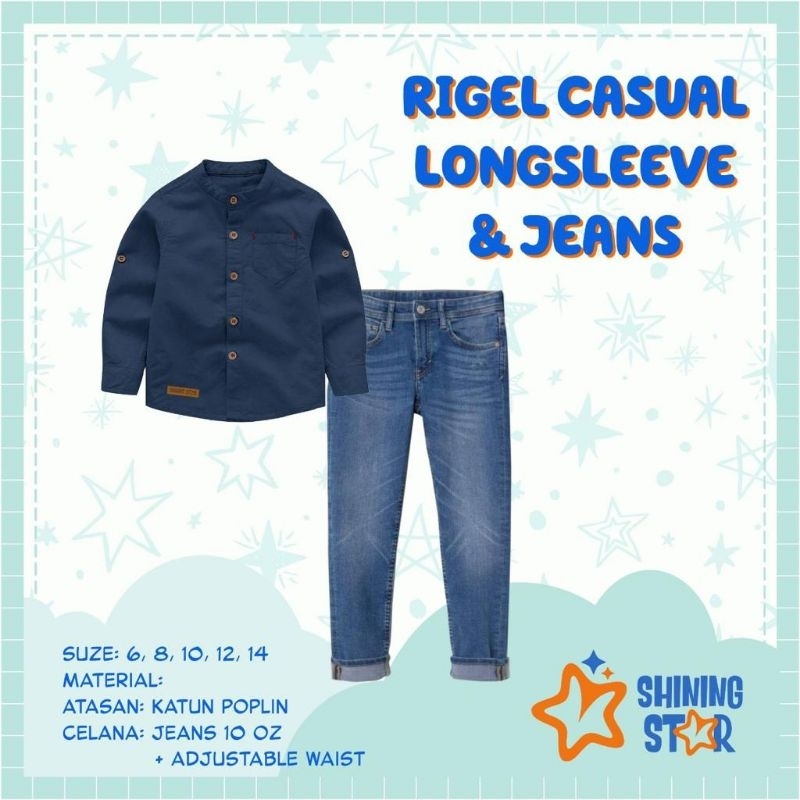 Ready ‼️ Set Kemeja Anak Cowok Premium Rigel Casual Longsleeve &amp; Jeans