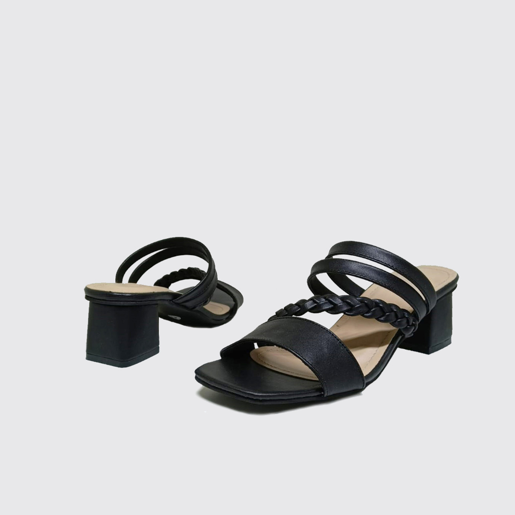 Alona - Heels Strap Black - Sandal Wanita (Ukuran Kaki Besar Jumbo) Sendal Heel Ibu2 Pesta Style Santai