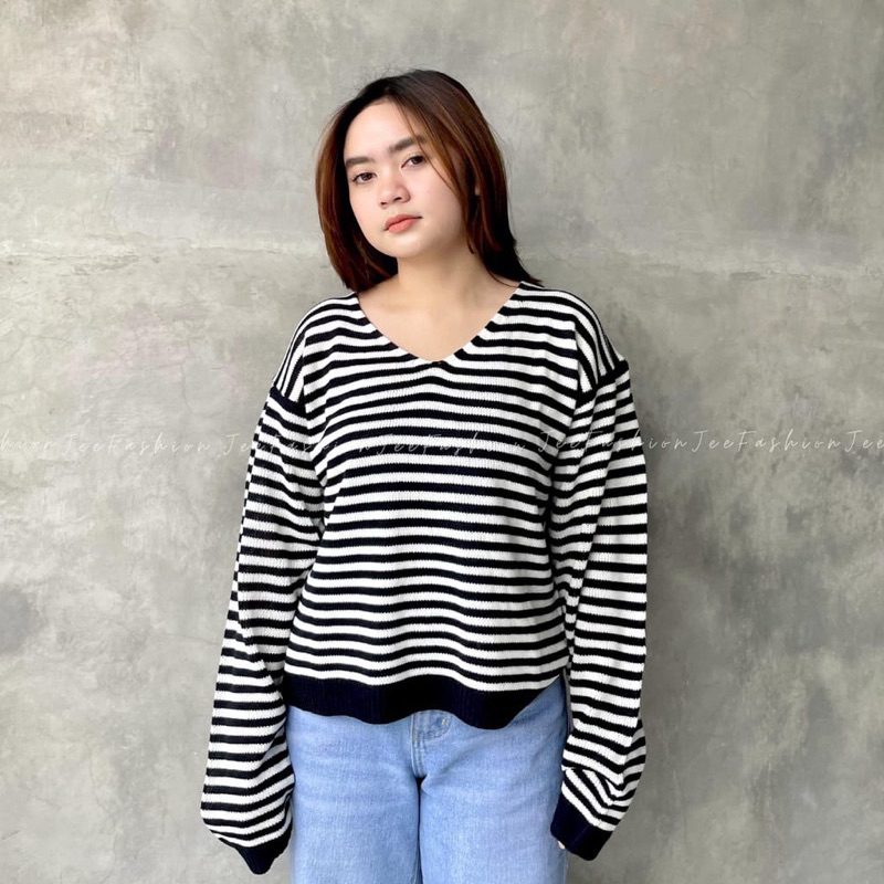 Queenbags89 baju outfit cewek baju atasan wanita baju Rajut Crop Strippy