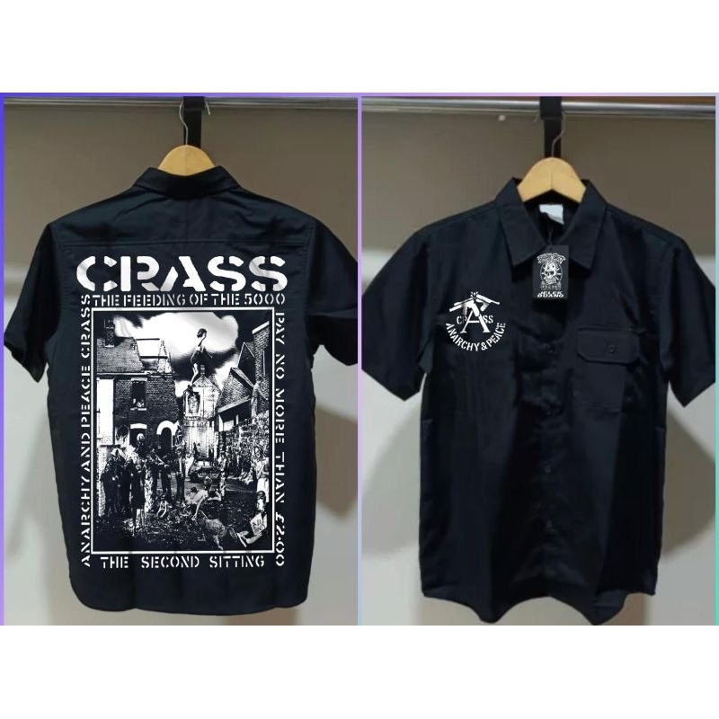 kemeja pendek band crass,kemeja pendek pria,kemeja musil band crass,kemeja hitam
