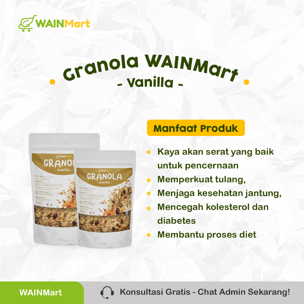 Granola Diet Sereal Sarapan Makanan Sehat High Quality Wainmart Varian Rasa Vanilla Chocolate Granola Diet 1kg Siap Makan