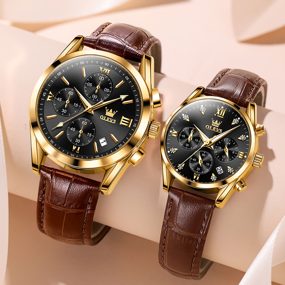 OLEVS Jam Couple Watches Pria and Wanita Lover Jam Tangan Original Waterproof Luminous Leather Jam