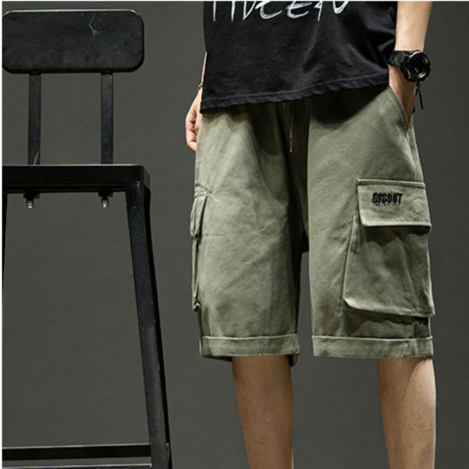 100% COTTON CARGO SHORTS MEN'S SUMMER JAPANESE FASHION BRAND PANTS MEN'S LARGE SIZE LOOSE CASUAL TREND WEAR OUTSIDE THE PANTS