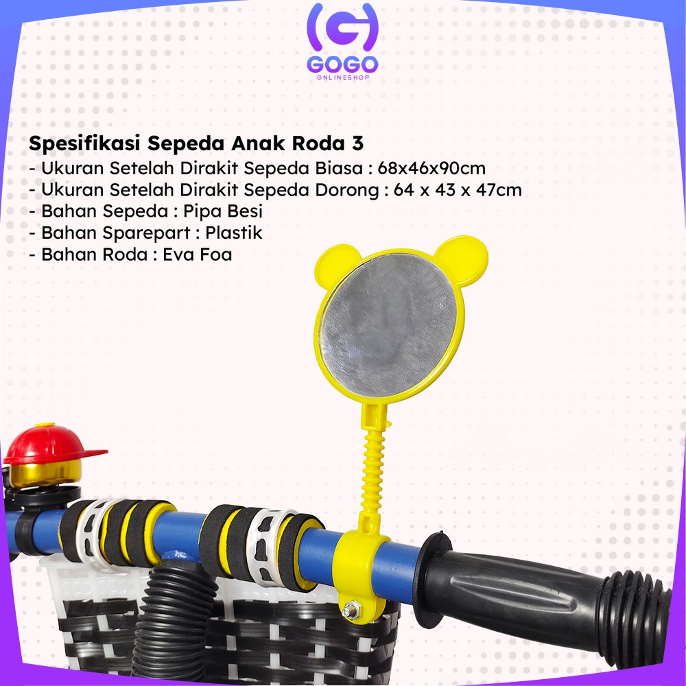 GOGO-M307 Mainan Sepeda Anak Roda 3 Tricycle Sepeda Keseimbangan Anak Dengan Keranjang / Balance Bike Speda Dorong Ride On Push Bike Import