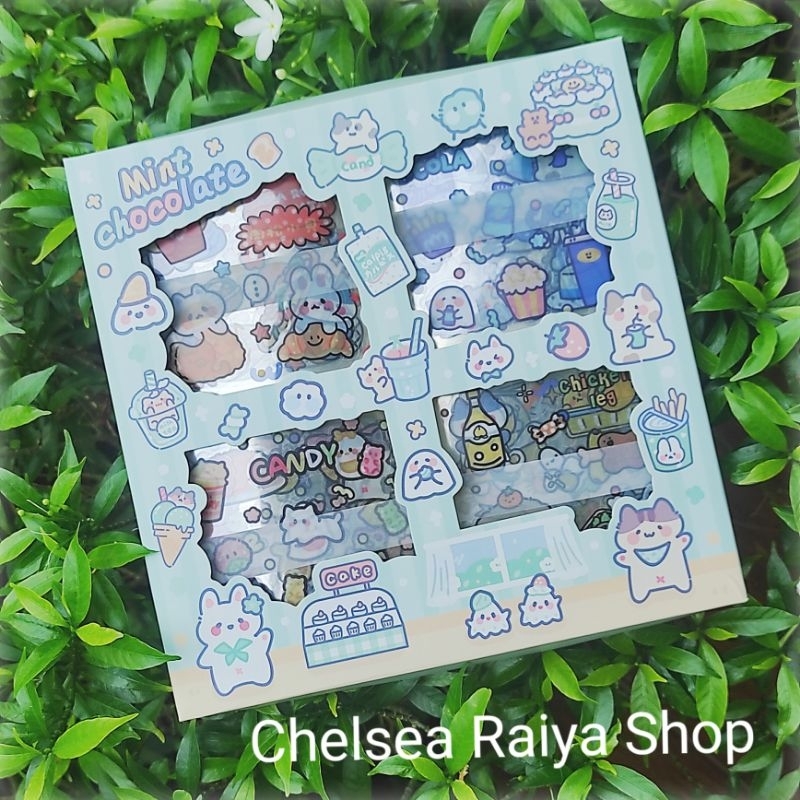 

Stiker Dekorasi Deco Scrapbook Anti-air PVC Mint Chocolate 100pcs + Box Kawaii