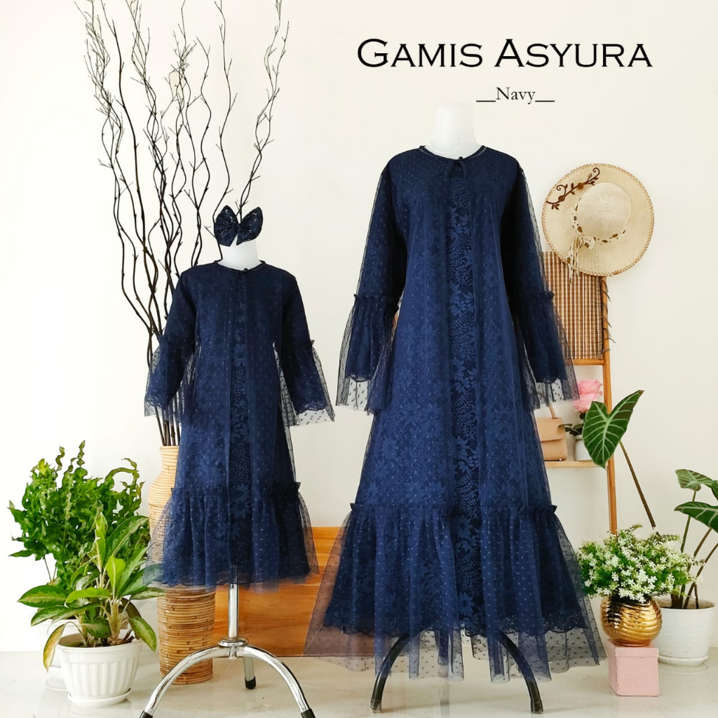 Gamis Asyura Warna Navy/Gamis Anak Dan Dewasa/Gamis Simple/Gamis Elegan/Gamis Cantik/Gamis Kekinian/