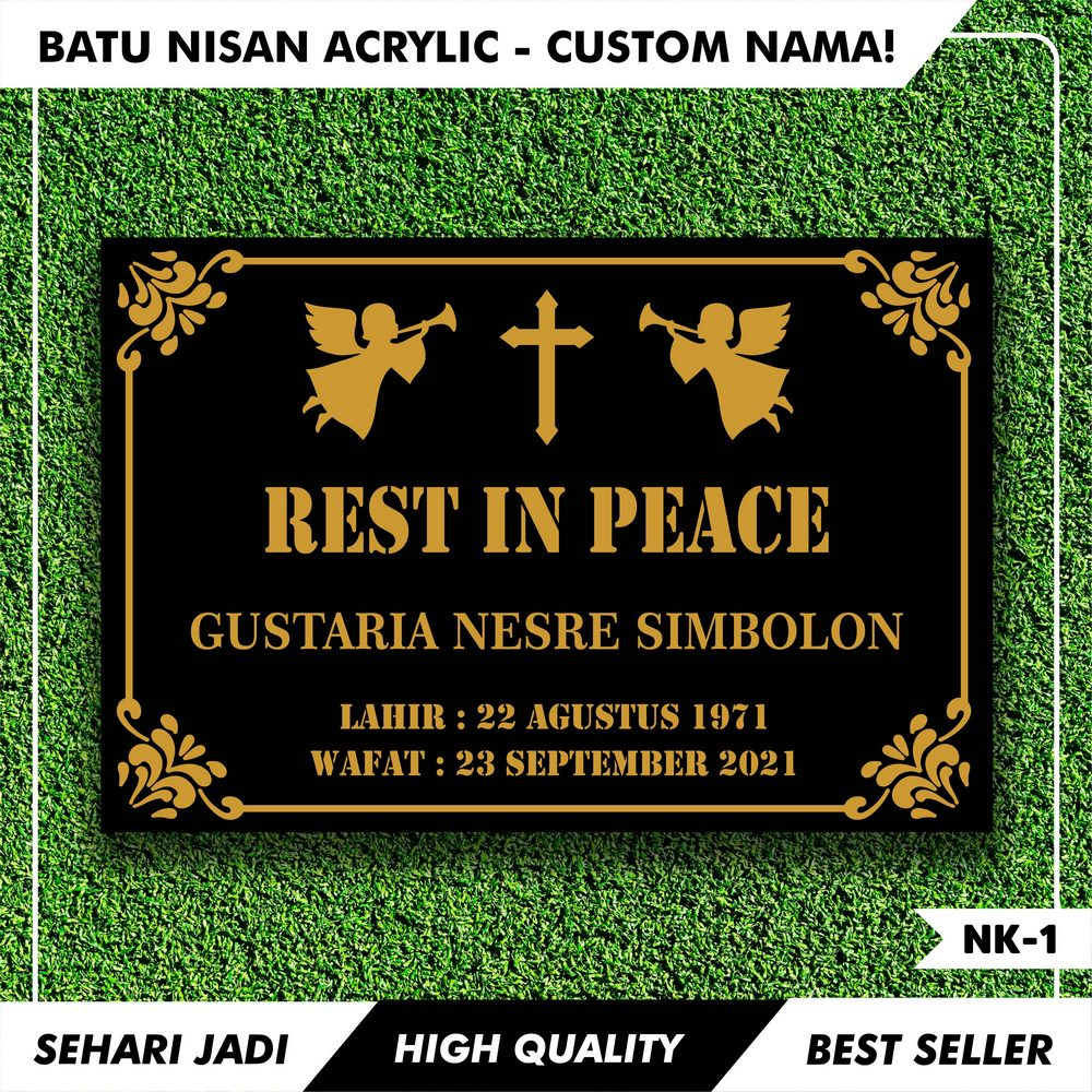 JASMINE_SHOPE SEHARI JADI NAMA NISAN KRISTEN CUSTOM / NISAN KRISTEN AKRILIK / BATU NISAN BAHAN AKRIL