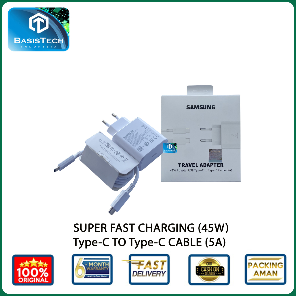 CHARGER SAMSUNG S20 PLUS 45W TYPE-C TO TYPE-C TA845 BASISTECH ORIGINAL QUALITY