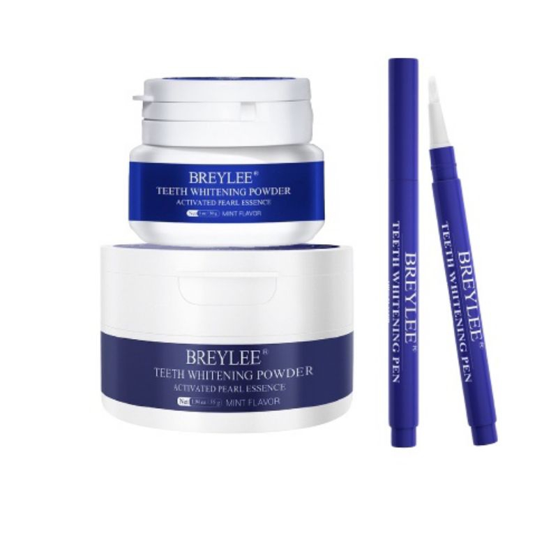 Breylee Teeth Whitening Powder &amp; Pen Pasta Pemutih Gigi Kuning, Pembersih Karang Gigi, Pembersih Gigi