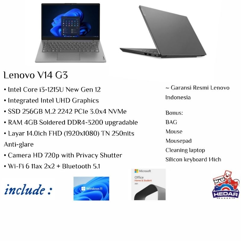 Lenovo V14 G3 i3 1215U 4GB 256GB W11 OHS 14 FHD
