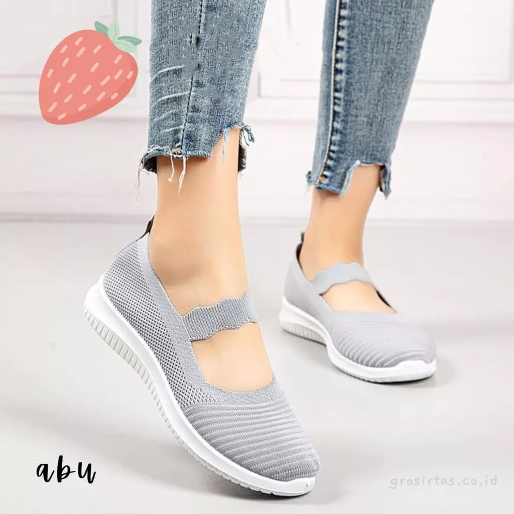 GROSIRTAS LV0143 &quot;FREE BOX&quot; Sepatu Slip On Kanvas Wanita Sepatu Fashion Rajut Wanita Import