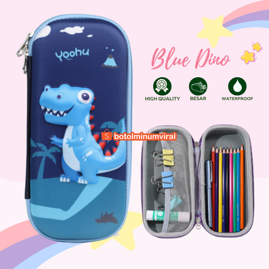 Tempat Pensil 3D Timbul Kotak Karakter Unicorn Astronot Dino Mermaid