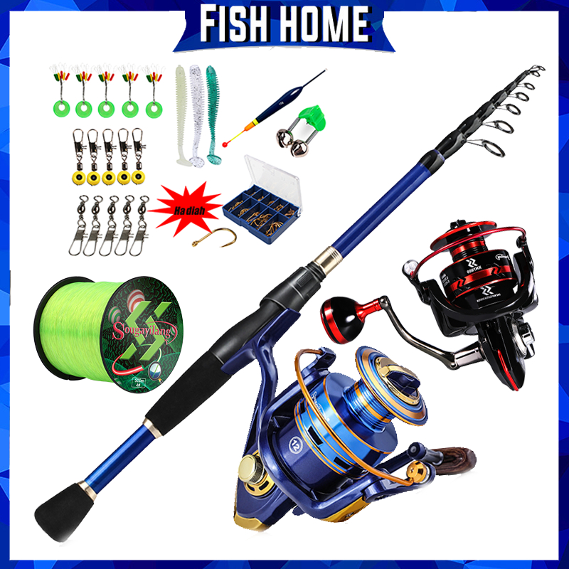 Sougayilang Joran Pancing 1.8M-2.4M Teleskopik Telescopic Spinning Fishing Combo Portabel Ultralight Rod Dan Gear Ratio 5.2: 1 Kecepatan Tinggi Rasio Gear Fishing Reel Joran Pancing Set