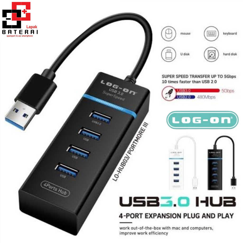 Log - on Hub03 Usb Hub 4 port 3.0 High Speed Transfreen Up to 5Gbps