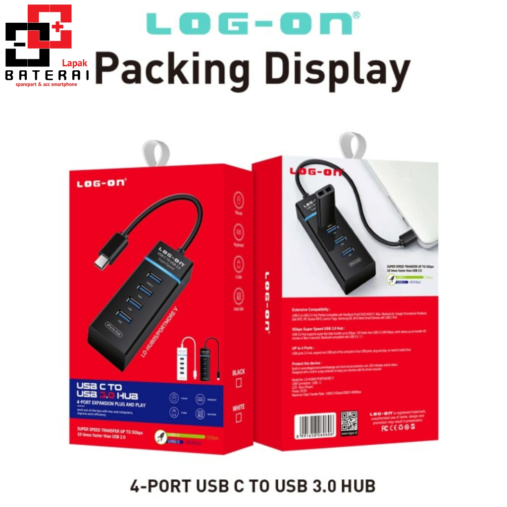 Log - on Hub05 Usb Hub Type C To Usb 3.0 4 Port High Speed Transfer Up to 5Gbps