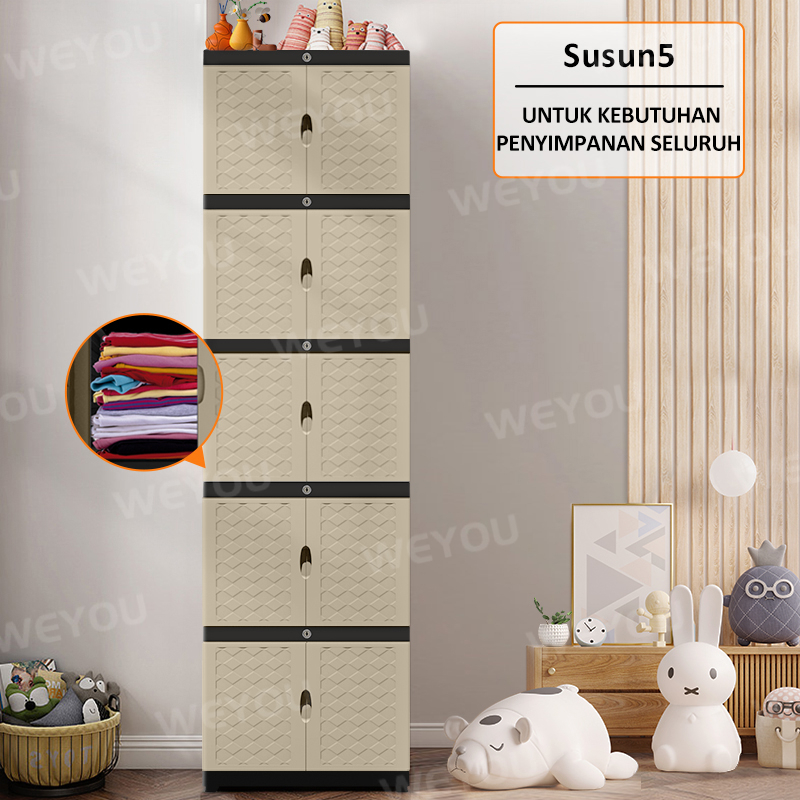 Pocket Dragon Lemari pakaian plastik Lemari pakaian Lemari plastik susun Lemari plastik jumbo Lemari baju plastik Lemari plastik 3/4/5 susun (SLG）