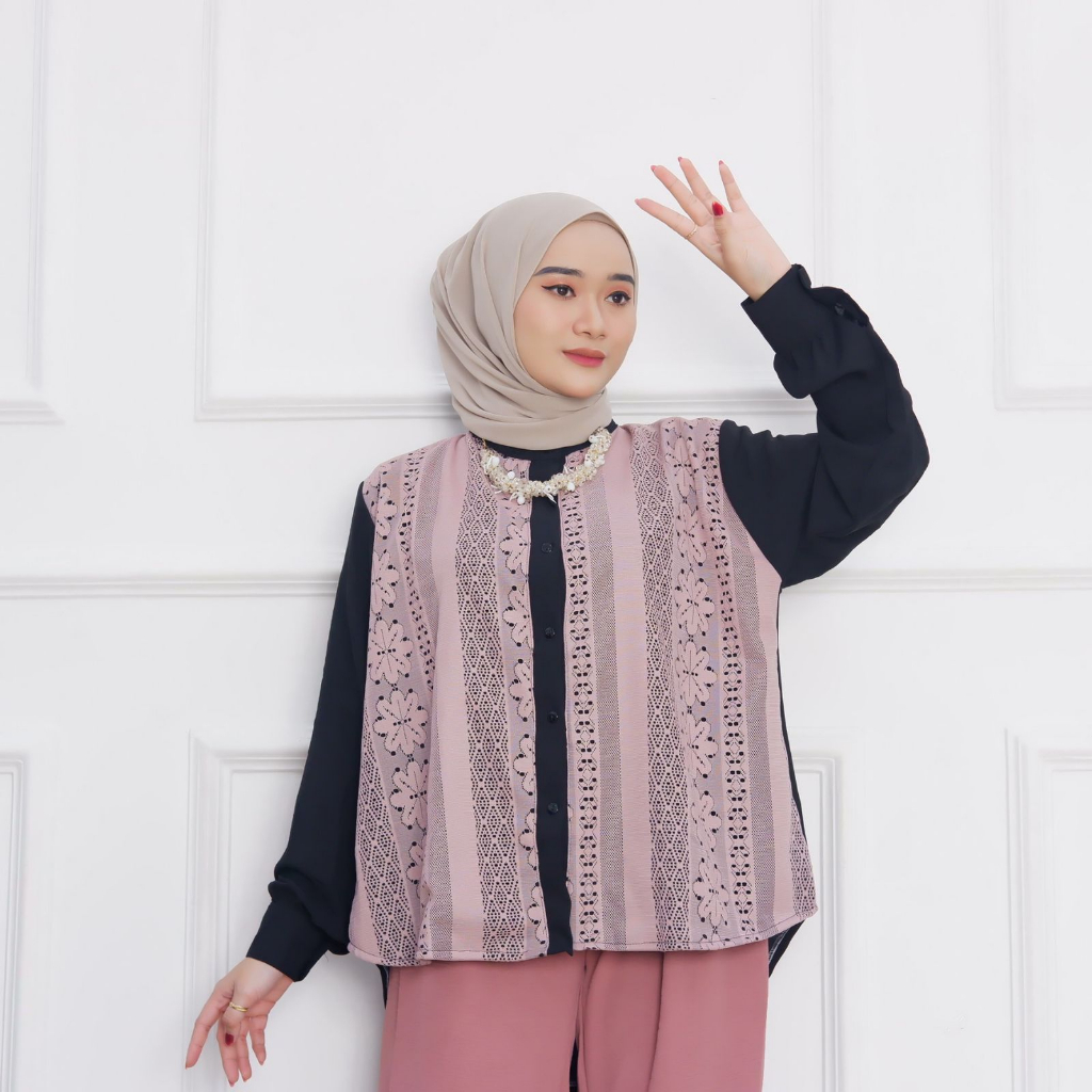 Ayasha Hijab - Alesya Blouse Crincle Baju Brokat Busui Ld 110 Friendly Blouse Brukat Wanita Atasan Kondangan