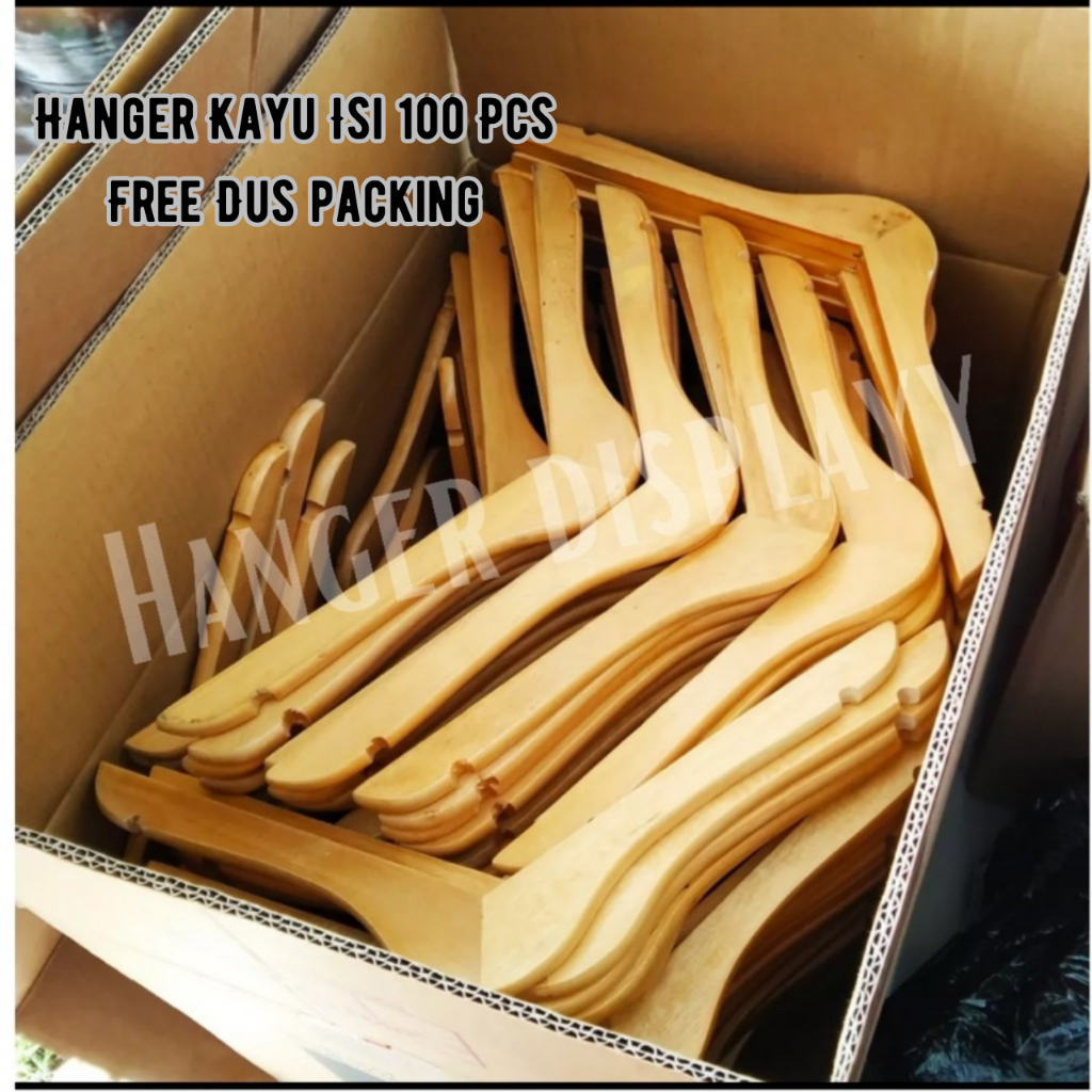 Paket Hanger Kayu (Wood) Warna Natural Dewasa 1 Dus ( Isi 100 Pcs ) Harga Grosir