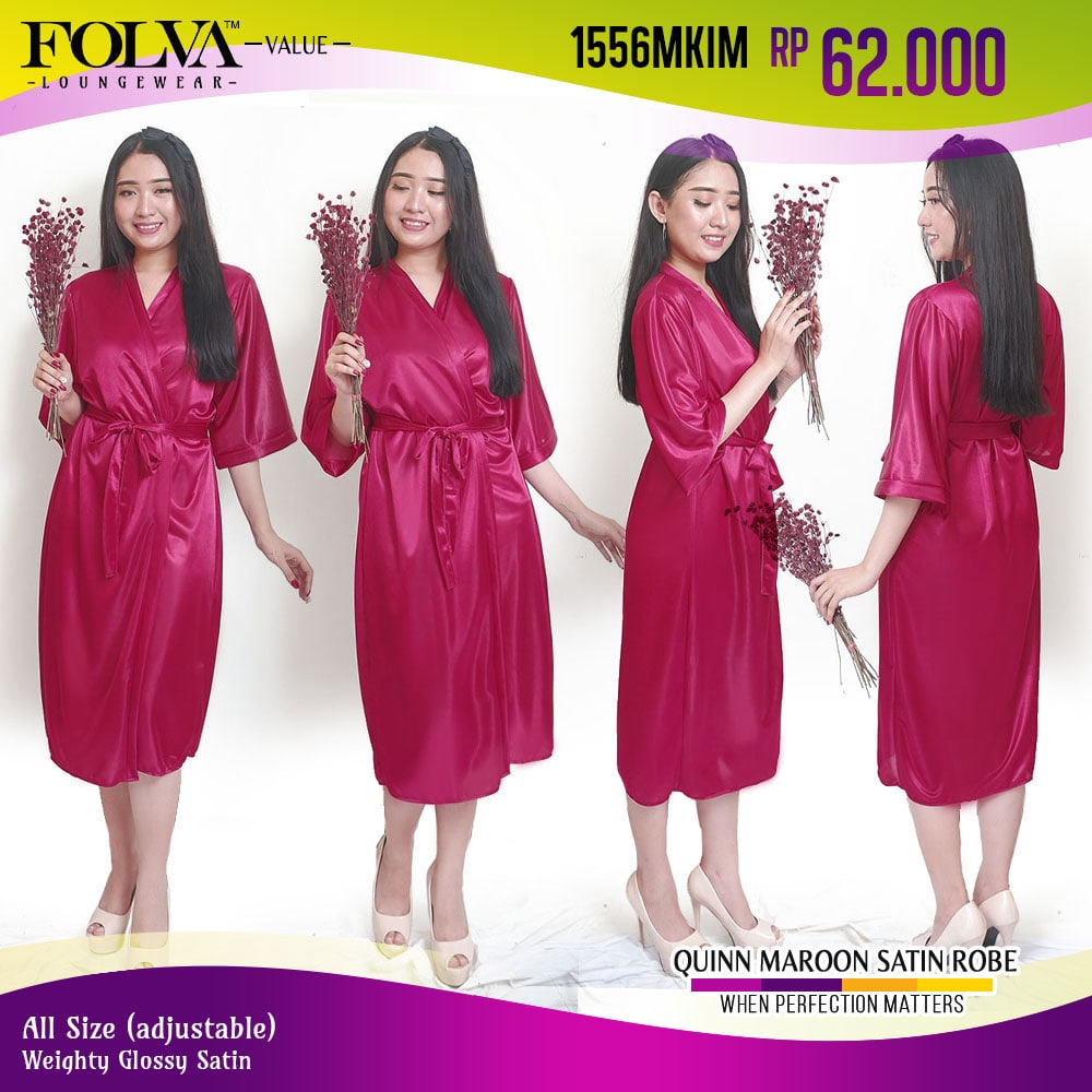 FOLVA Kimono wedding bridesmaid robe selutut baju tidur wanita Satin