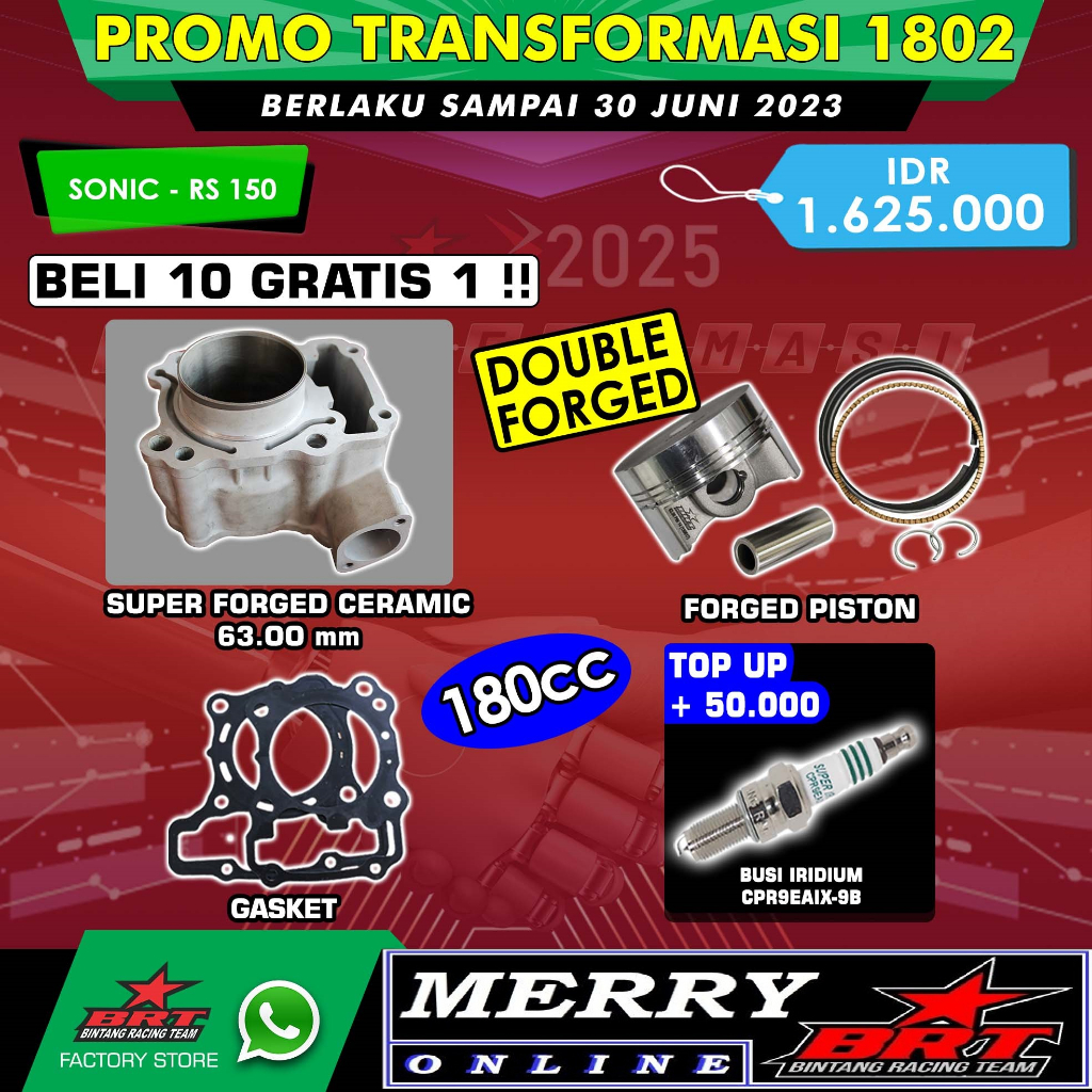 Promo 1802 Dan 1803 Paket Bore Up BRT Ceramic Sonic FI CBR 150 R LED CB 150 R Blok Piston 57,28 dan 63mm