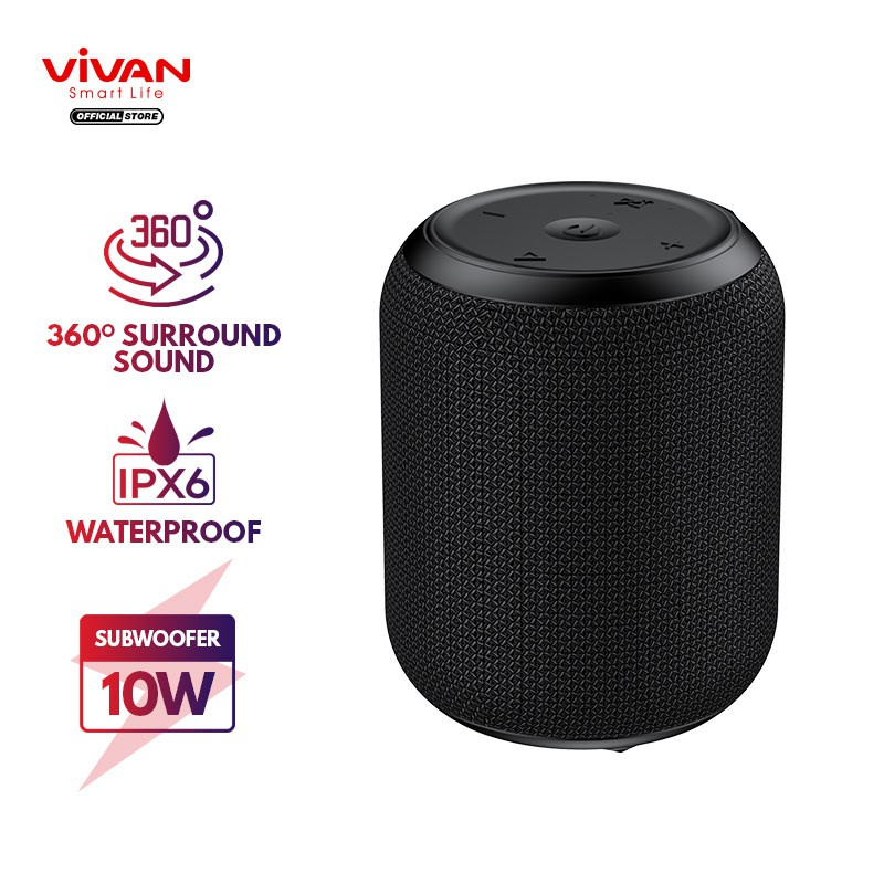 Speaker Bluetooth VIVAN VS12 Wireless Audio Portable Mega Bass Waterproof IPX6 Hi-Fi AUX TWS Bluetooth 5.0 Original Surround Sound by.minigo