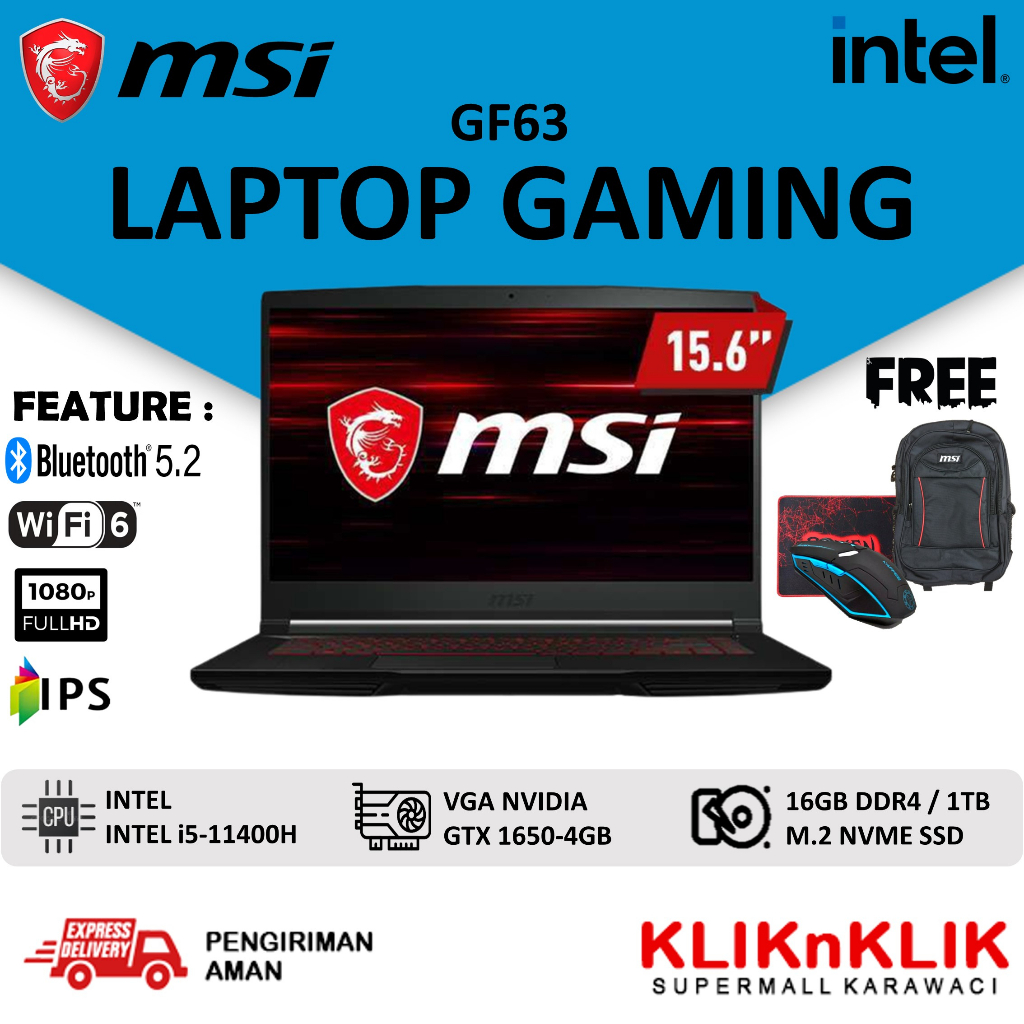 MSI GF63 THIN INTEL I5 11400H 16GB 1TB SSD GTX 1650 WINDOWS 11 HOME