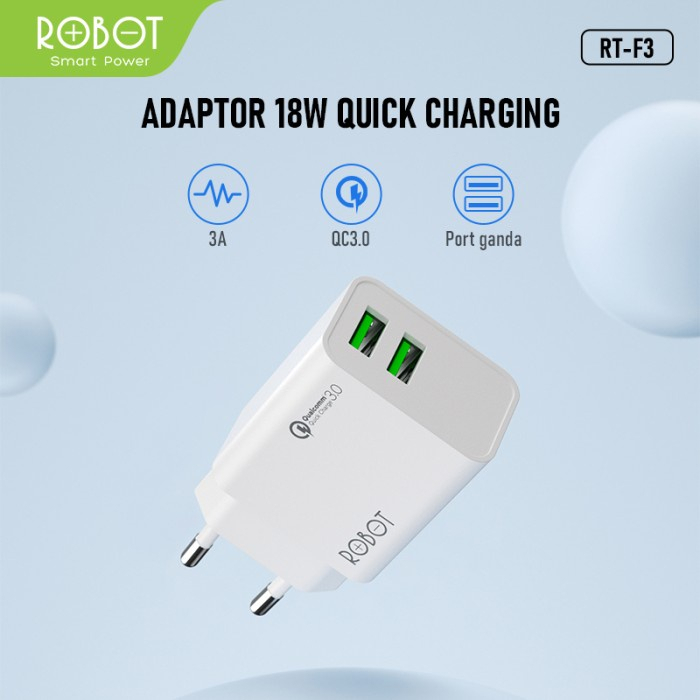 Adaptor Charger Robot 2 Port USB 18W 3A Fast Charging Batok Kepala Casan 3 Ampere Quick Charge BY.SULTAN