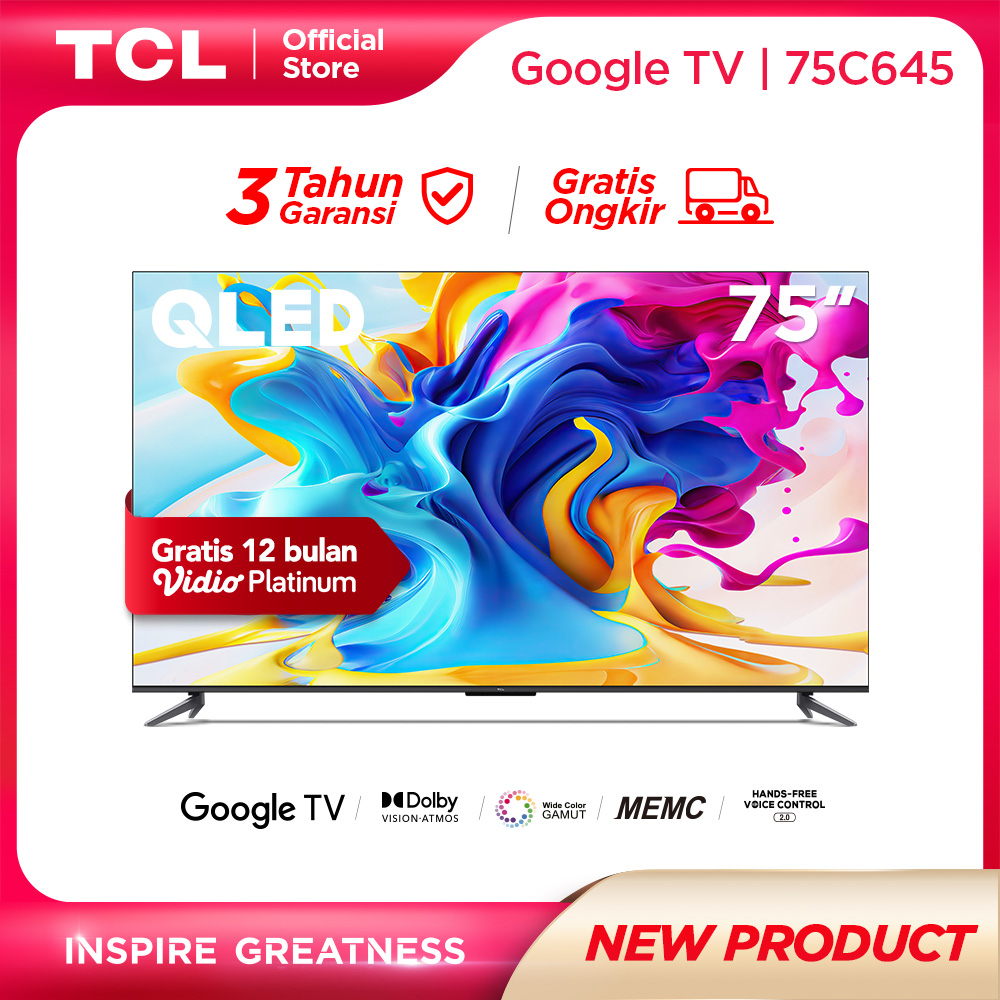 TCL 75 inch QLED Google TV 4KUHD- HDR 10+-Dolby Atmos &amp; Vision (Model: 75C645)