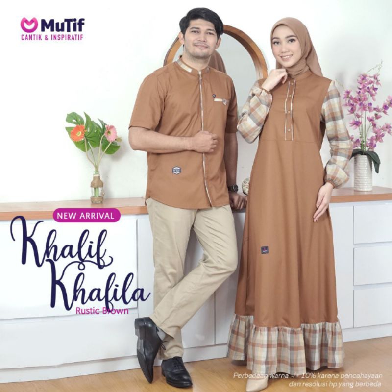 Couple Mutif Khafila dan Khalif Rustic Brown Gamis Khafila Koko Khalif