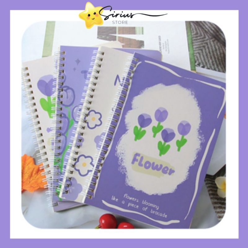 

60 Lembar Buku Tulis A5 Spiral Notebook Aesthetic Estetik Journal Motif Tulip Flower Garis Diary Planner / Buku Tulis Sekolah Dan Kantor - Purple
