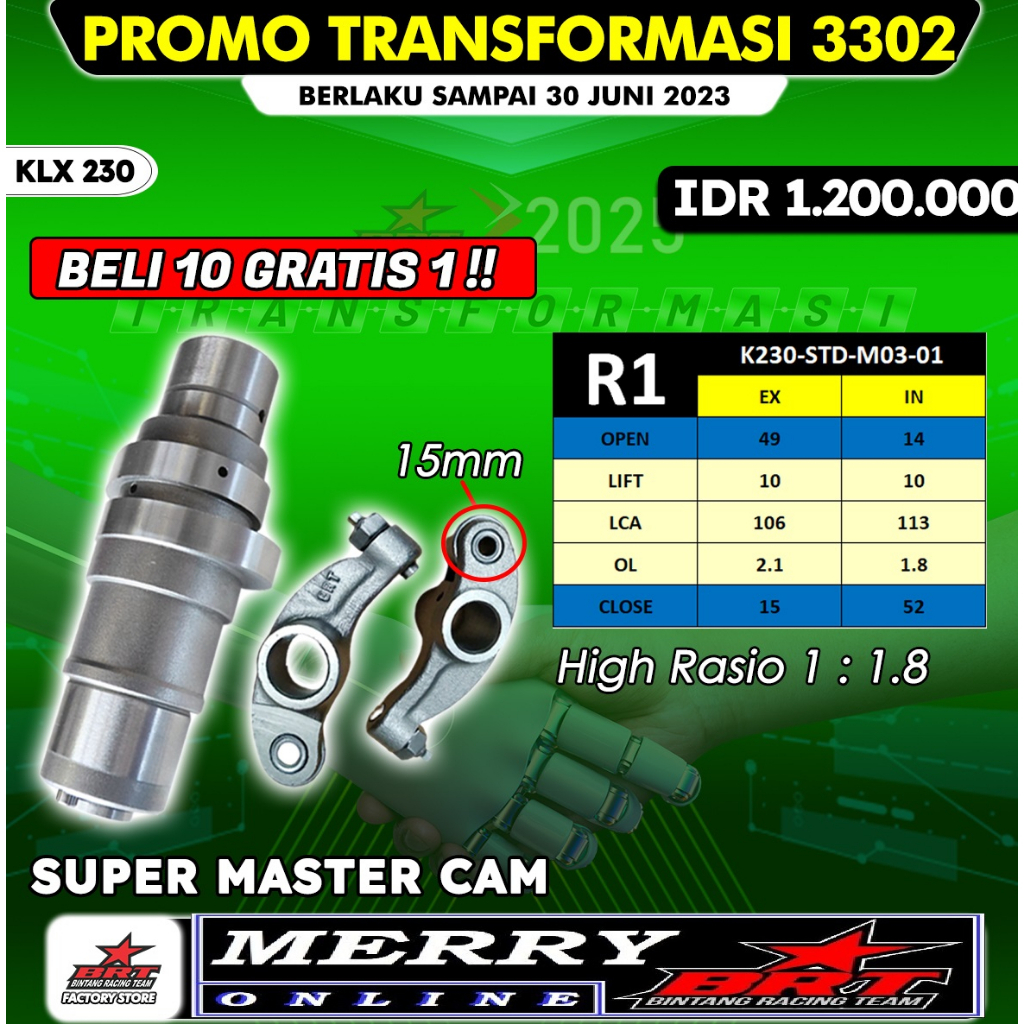 Promo 3301 dan 3302 Super Master Cam BRT Noken as &amp; RRA KLX 230