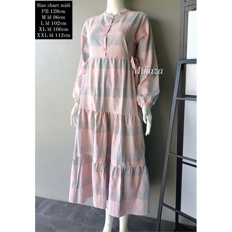Midi mikaza dres kotak kancing