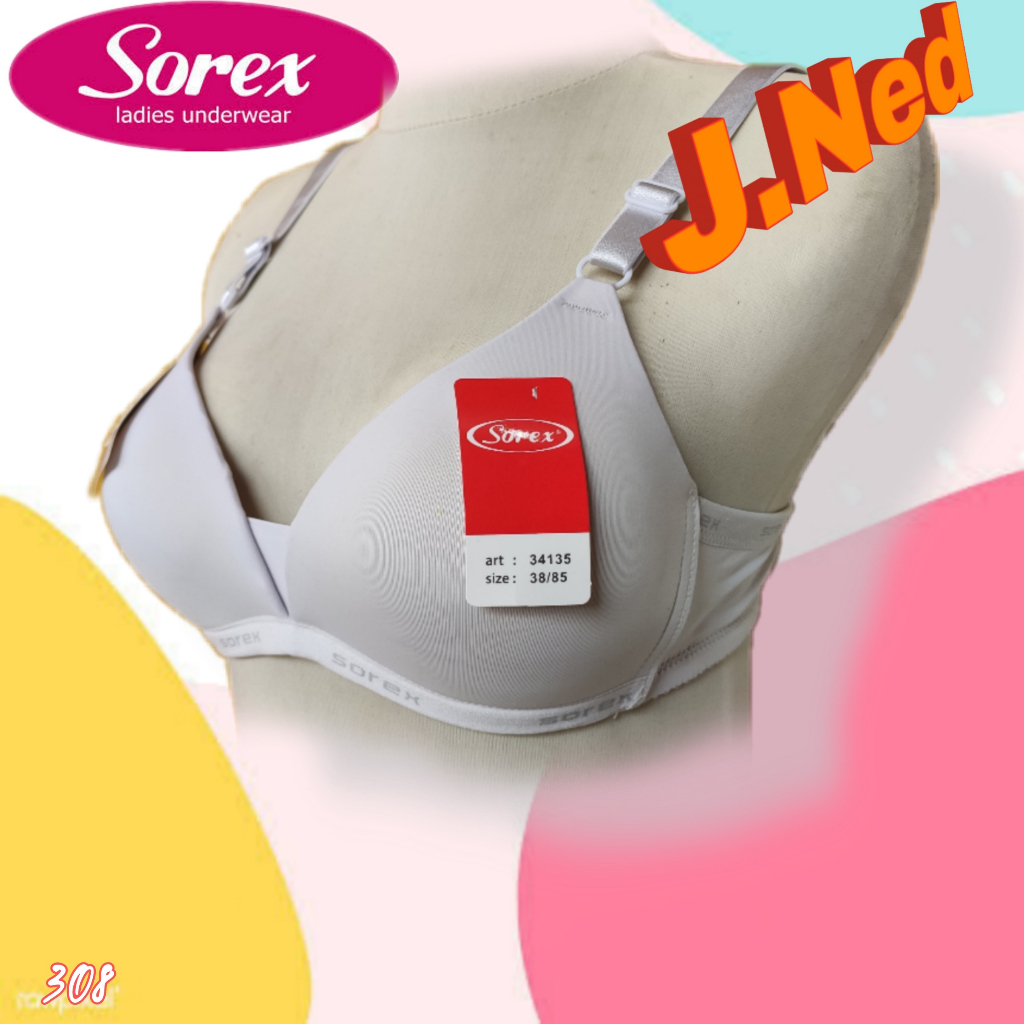 J308 Sorex Bra Busa Tebal Tanpa Kawat Cup B Kait 3 Size 34 - 38