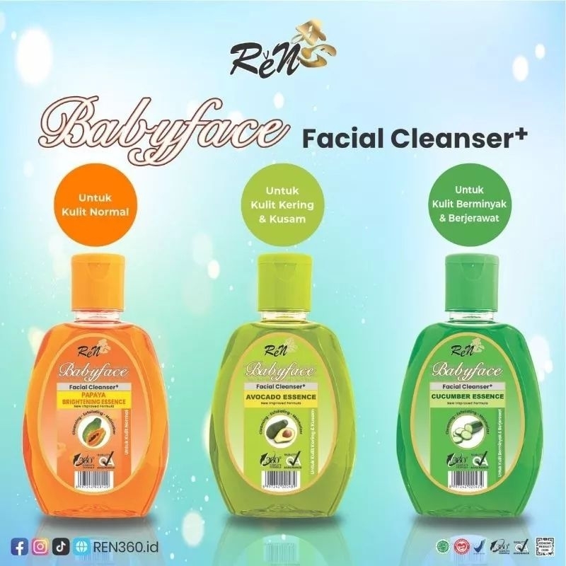 [150ml] Ren Babyface Facial Cleanser Brightening Essence Papaya | Avocado | Cucumber | Face Toner