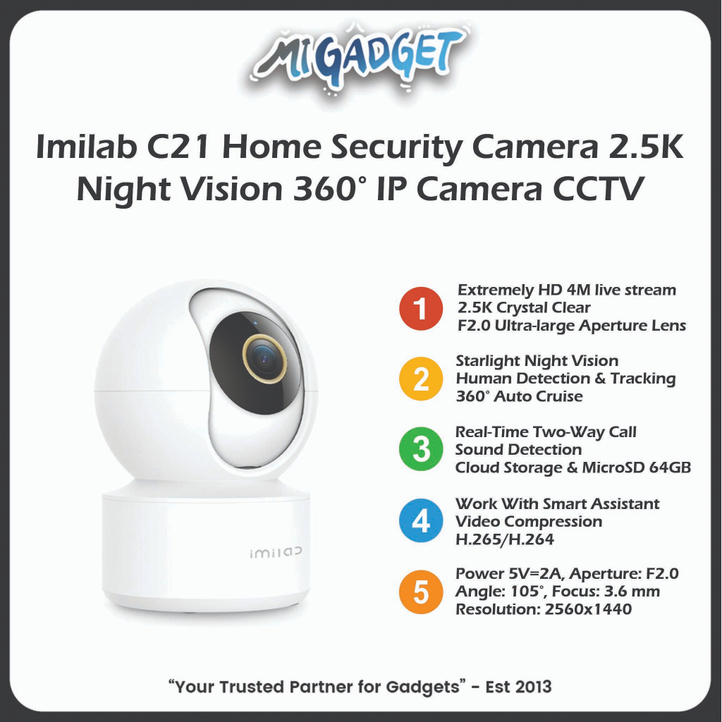 Imilab C21 Home Security Camera 2.5K Night Vision 360° IP Camera CCTV
