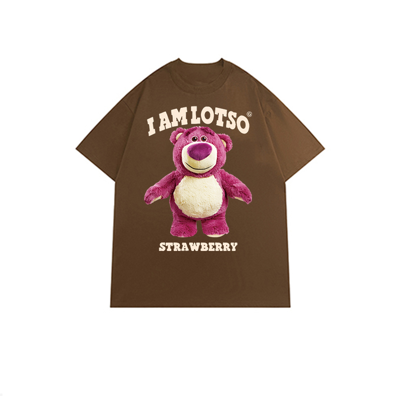 Kaos couple American Vintage Strawberry Bear Pattern printing Overszie T-shirt baju kaos wanita/Kaos Lotso Toy story Washed | Baju ToyStory Oversized