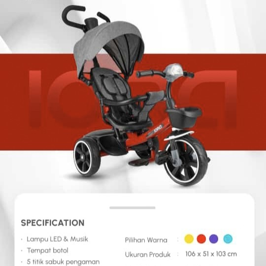 Sepeda Anak Roda Tiga Iora T-16 Sepeda Stroller Roda Tiga Iora T16