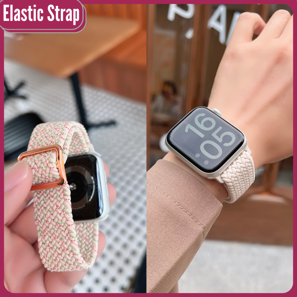 strap untuk watch series 1 2 3 4 5 6 7 DT No 1 HW22 W26 IWO iwatch 38mm 40mm 41mm 42mm 44mm 45mm Nylon Adjustable Elastic Belt Bracelet Metal Buckle Braided