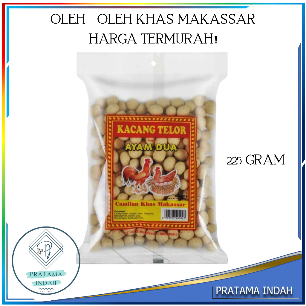 

KACANG TELOR AYAM DUA 225 GRAM OLEH" KHAS MAKASSAR (GROSIR & ECERAN)