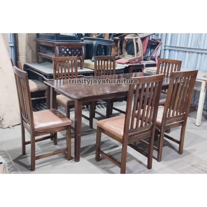 Meja Makan Kayu Mahoni 6 Kursi Makan Set + Meja