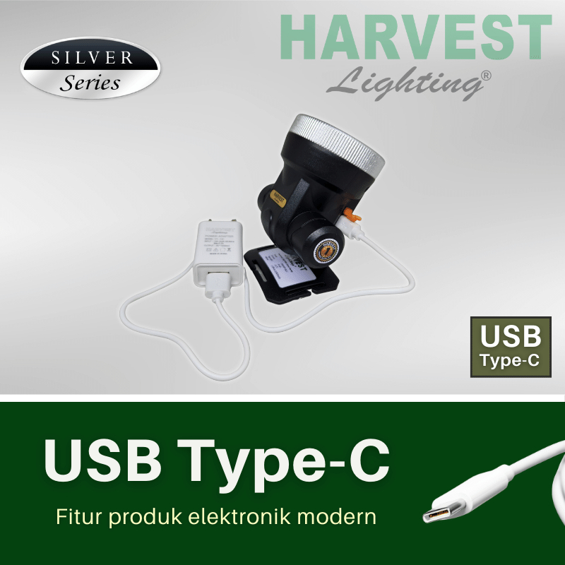 S80W Paket isi 4 - Headlamp HARVEST LIGHTING Senter Kepala LED Silver IPX4 2600mAh Lampu Emergency Travel  Hunting Berburu Rechargeable Original Bergaransi