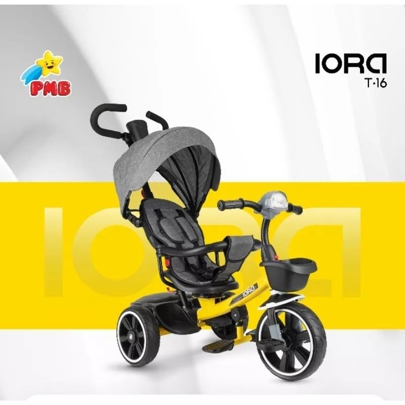 Sepeda roda 3 tiga anak bayi PMB IORA T16 Tricycle kursi bisa rebah stroller bmx