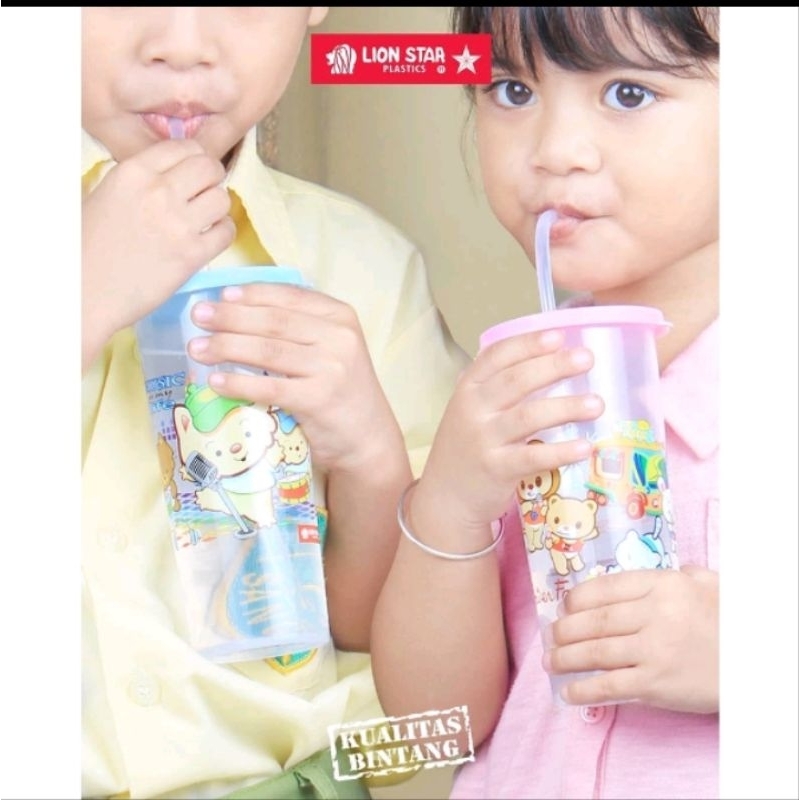 Lion star Gelas Minum Anak / GELAS C-2 + TUTUP + Sedotan GL-12