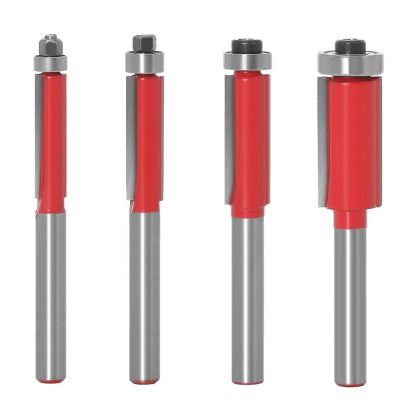 4pcs Mata Profil Router 1/4 Flush Trim Router Bits Mata Profil Lurus Flush Trimmer Bits Untuk Pemangkasan Kayu