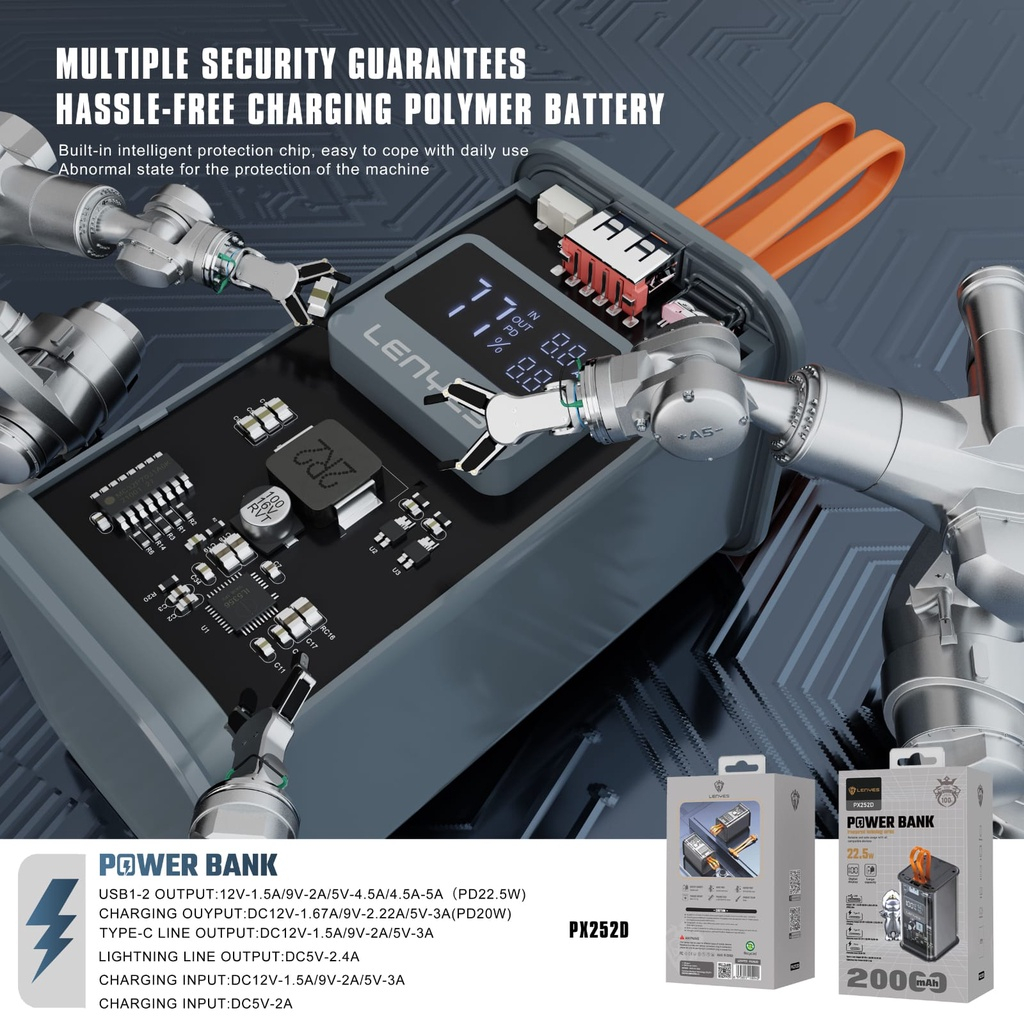 LENYES PX252D Powerbank 20000mAh 22.5W + PD20W Transparan Super Fast Charging Digital Display Indicator Real Capacity by.sultan