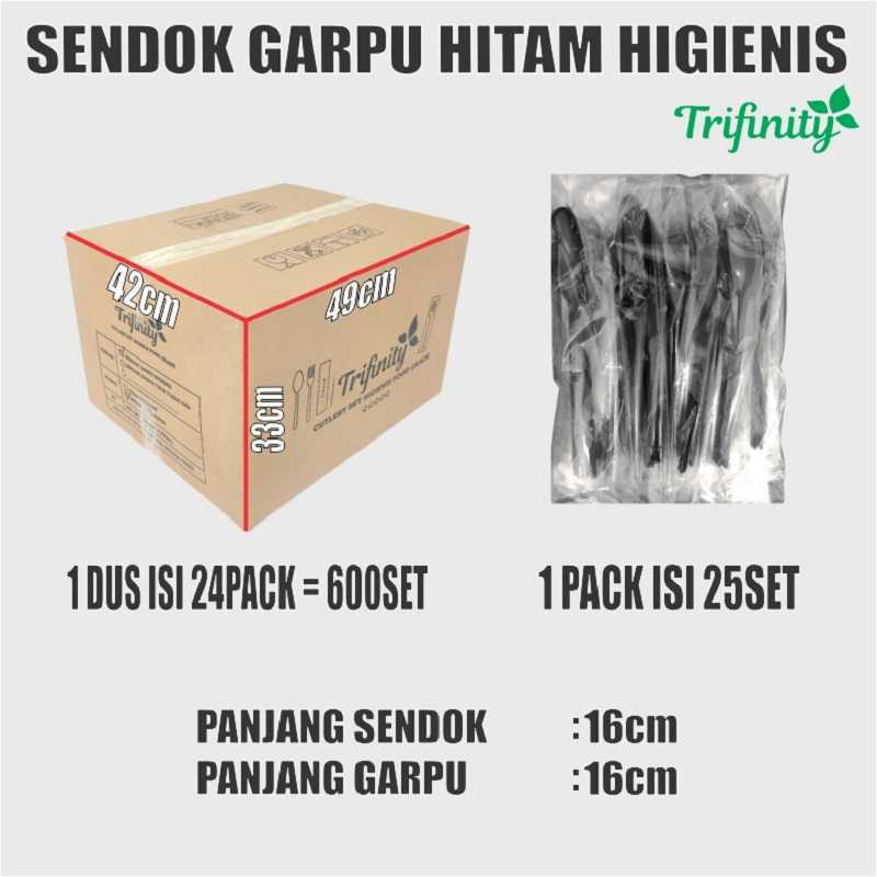 Sendok Garpu Plastik Higienis Set Bening / Higienis Set Hitam / Higienis Set Putih Per Pack Sekali Pakai Steril cutlery set Trifinity Murah SBY