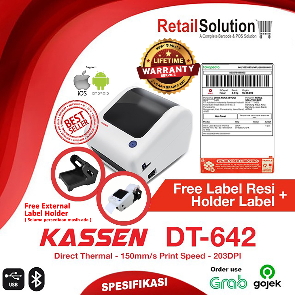 Printer Barcode Thermal Bluetooth USB - Kassen DT642 / DT-642 / DT 642