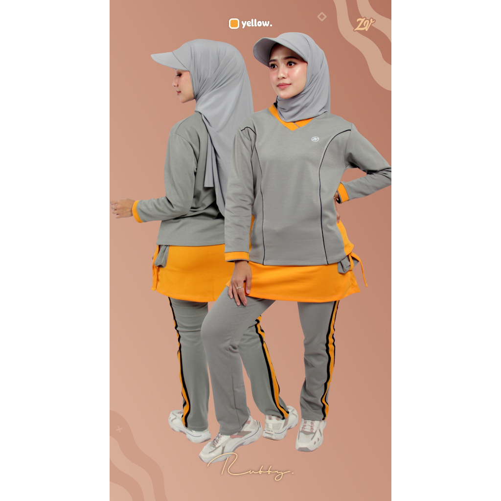 Rubby Set Olahraga l Pakaian Olahraga Muslimah l Sportwear Zaneva l Olahraga Lari Bersepeda Workout Jogging