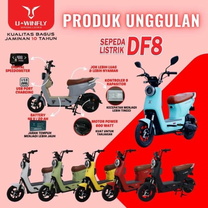 UWINFLY Sepeda Listrik DF8 DF 8 48/12 / 48V/12AH 48/20 / 48V/20AH Dragon Fly New Electric Garansi Resmi