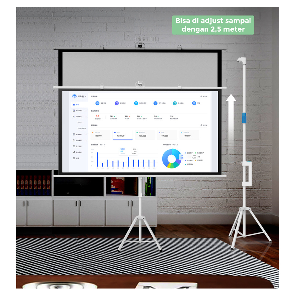 Layar Projector | Screen Tripod Proyektor 120 Inch 16:9 | Layar dengan Standing Tripod